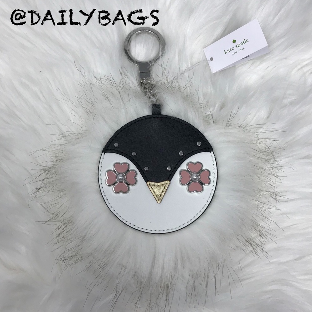 KATE SPADE FROSTY PENGUIN BLACK WHITE KEYCHAIN